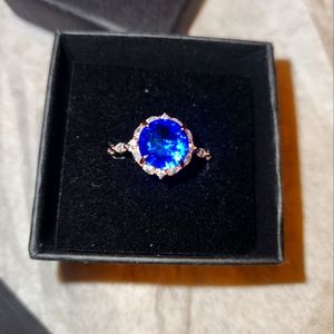 Rose Gold Plated Blue Zircon Ring Size 9